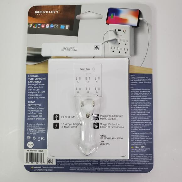 USB Wall Plate w/ Phone Holder - 2 USB + 6 Outlets - 3.1 Amp Fast Charging - NEW - Picture 3 of 8